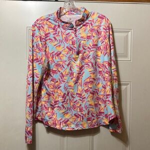 Emerald 18 Pink and Light Blue Printed Quarter-Zip Long Sleeve Top L